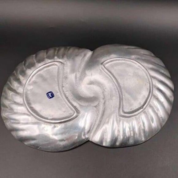 VTG Double Seashell Tray Dish Ocean Beach Hollywood Regency Mexico Pewter Silver - Picture 8 of 10